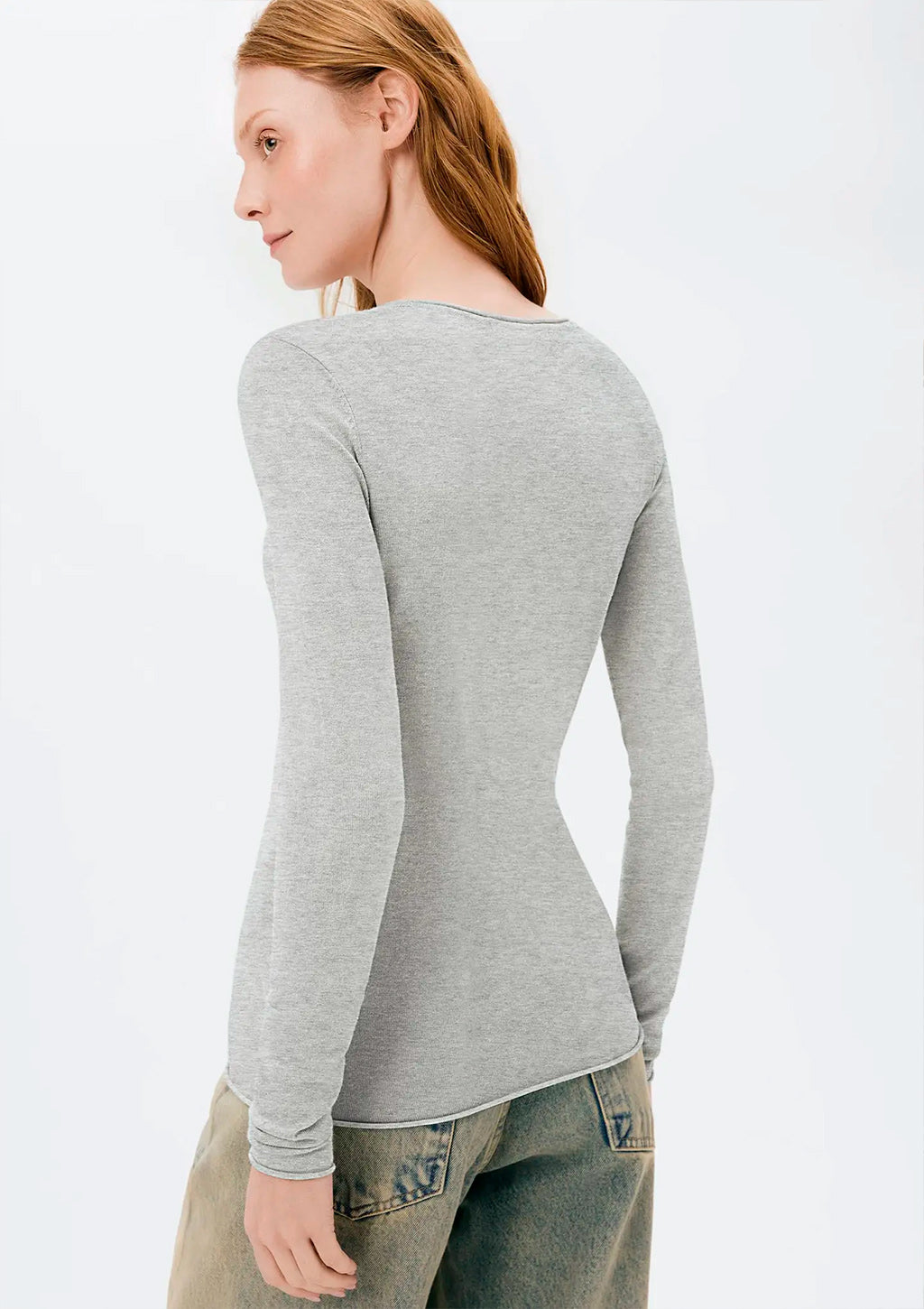 Blusa Manga Longa Hering Em Tricô Leve Feminina - Cinza