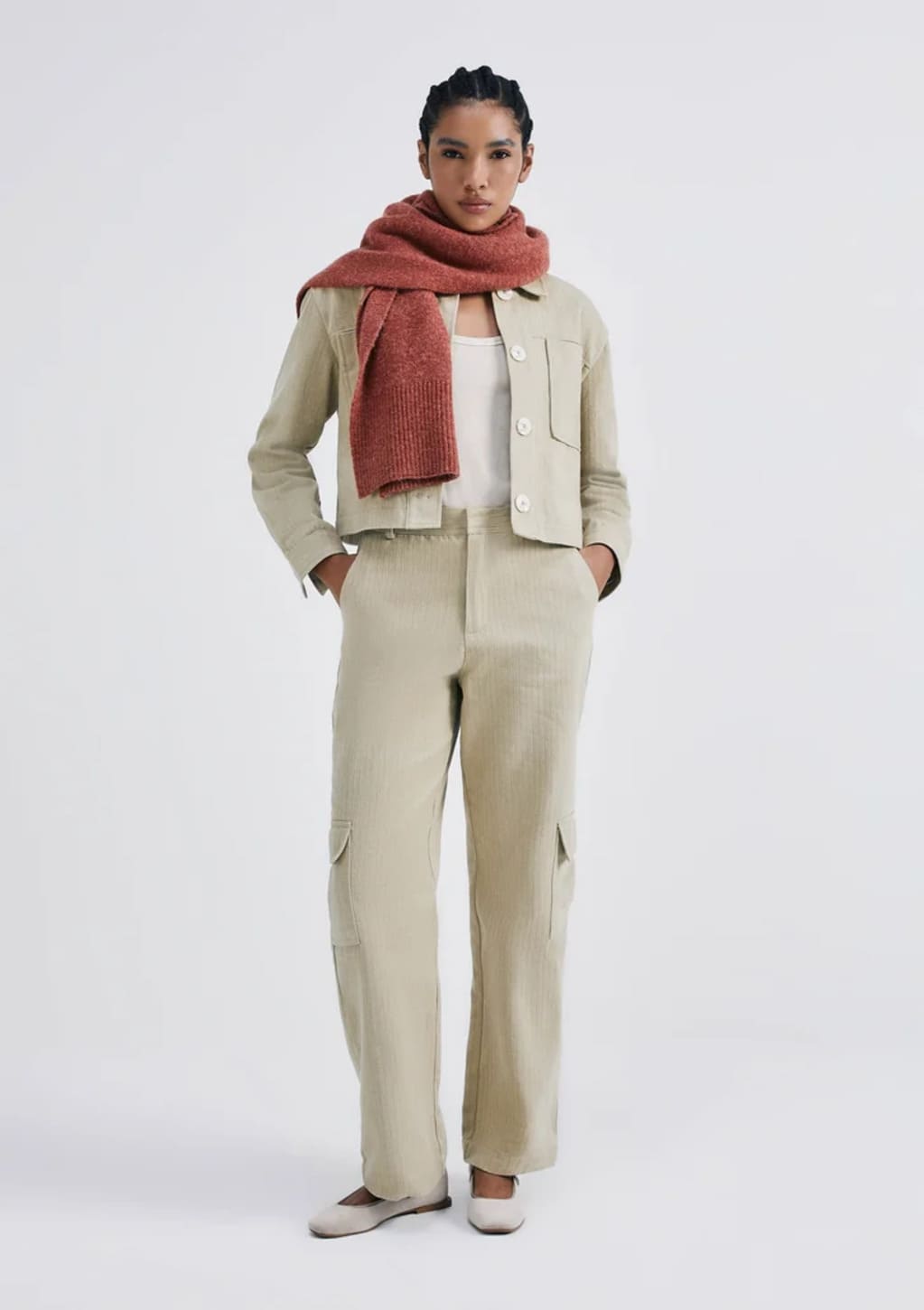Calça Cargo Hering Em Alfaiataria Feminina - Bege
