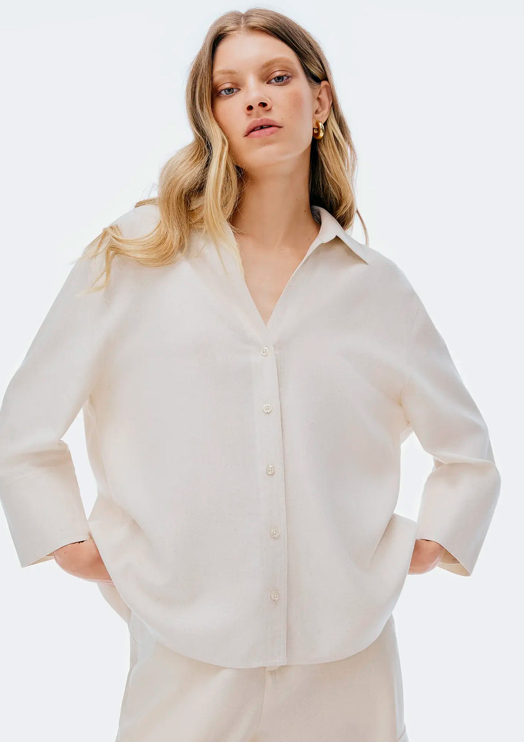 Camisa Manga 7/8 Hering Com Linho Feminina - Bege