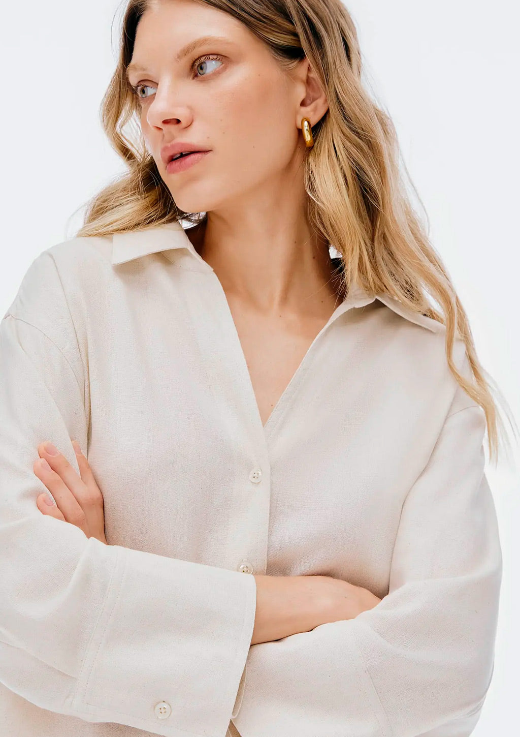 Camisa Manga 7/8 Hering Com Linho Feminina - Bege