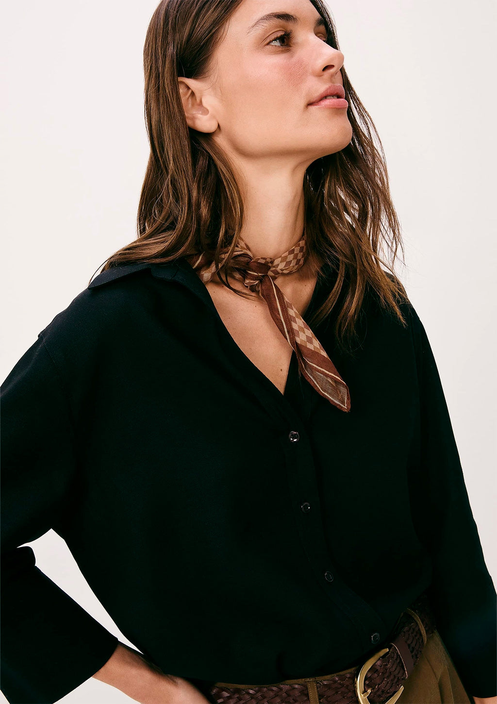 Camisa Manga 7/8 Hering Com Linho Feminina - Preto