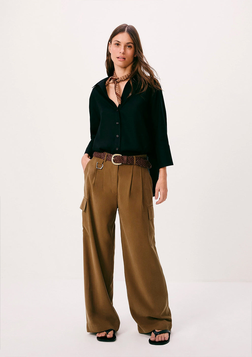 Camisa Manga 7/8 Hering Com Linho Feminina - Preto