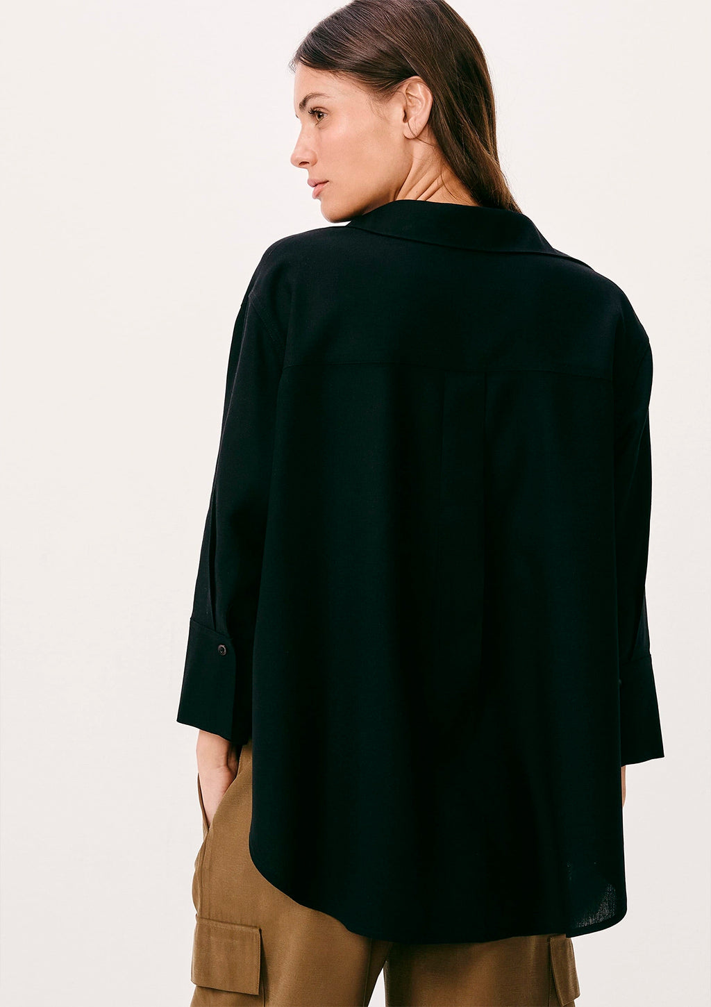 Camisa Manga 7/8 Hering Com Linho Feminina - Preto