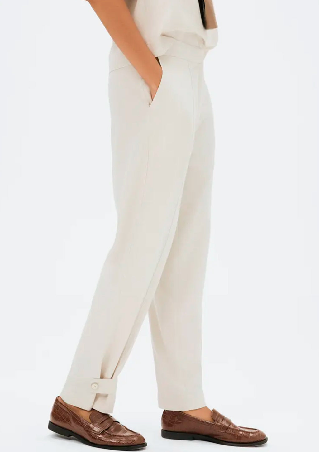 Calça Em Alfaiataria Hering Com Linho Feminina - Off-White