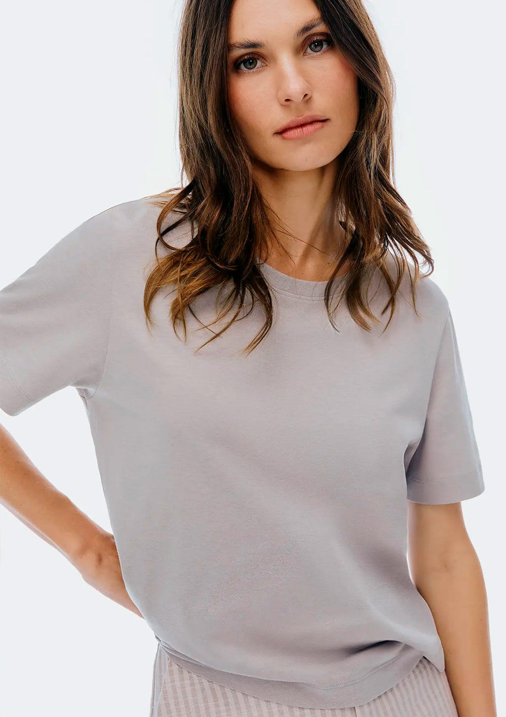Camiseta Manga Curta Hering Básica Feminina - Cinza