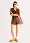 Shorts Em Peach Touch Hering Com Cinto Feminino - Marrom