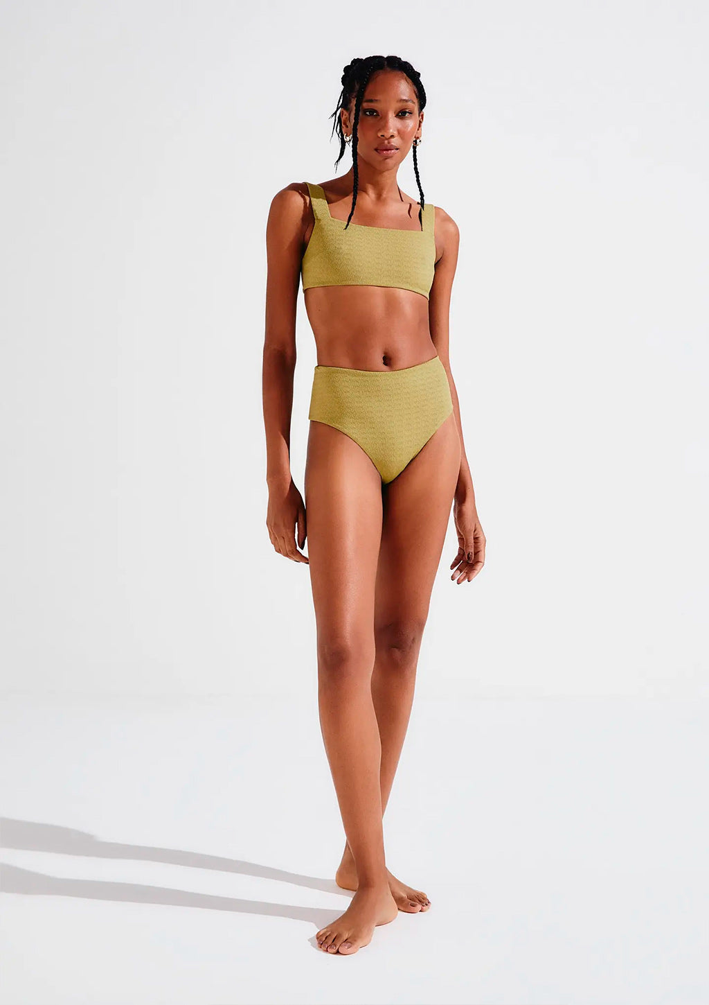 Top Biquíni Reto Hering Com Fio Lycra Texturizado Feminino - Verde