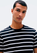Camiseta Manga Curta Listrada Hering Mar Em Algodão Peruano Masculino - Preto
