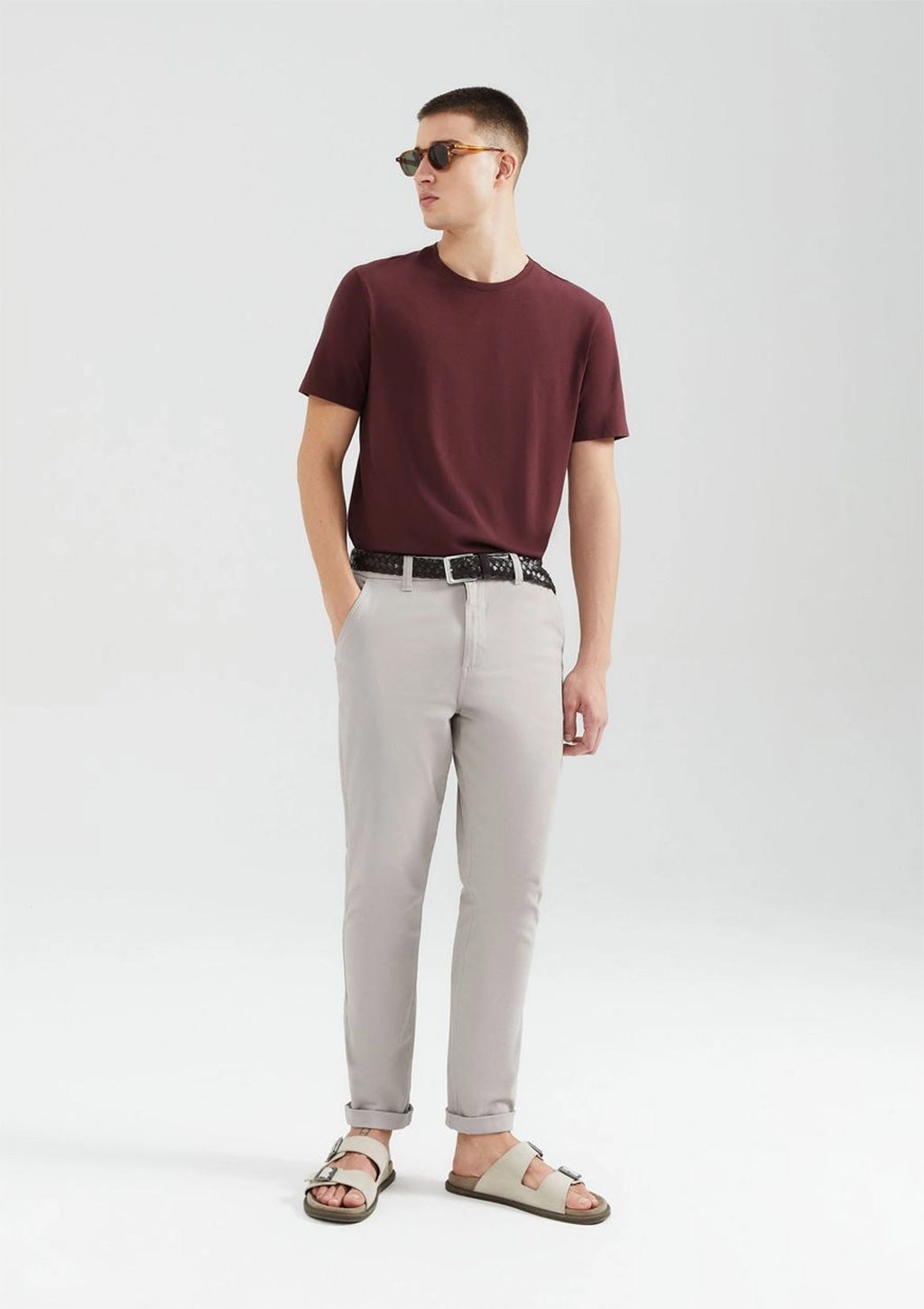 Calça Básica Hering Chino Slim Em Sarja Com Elastano Masculina - Cinza