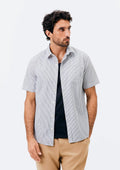 Camisa Manga Curta Hering Slim Listrada Masculina - Cinza/Branco