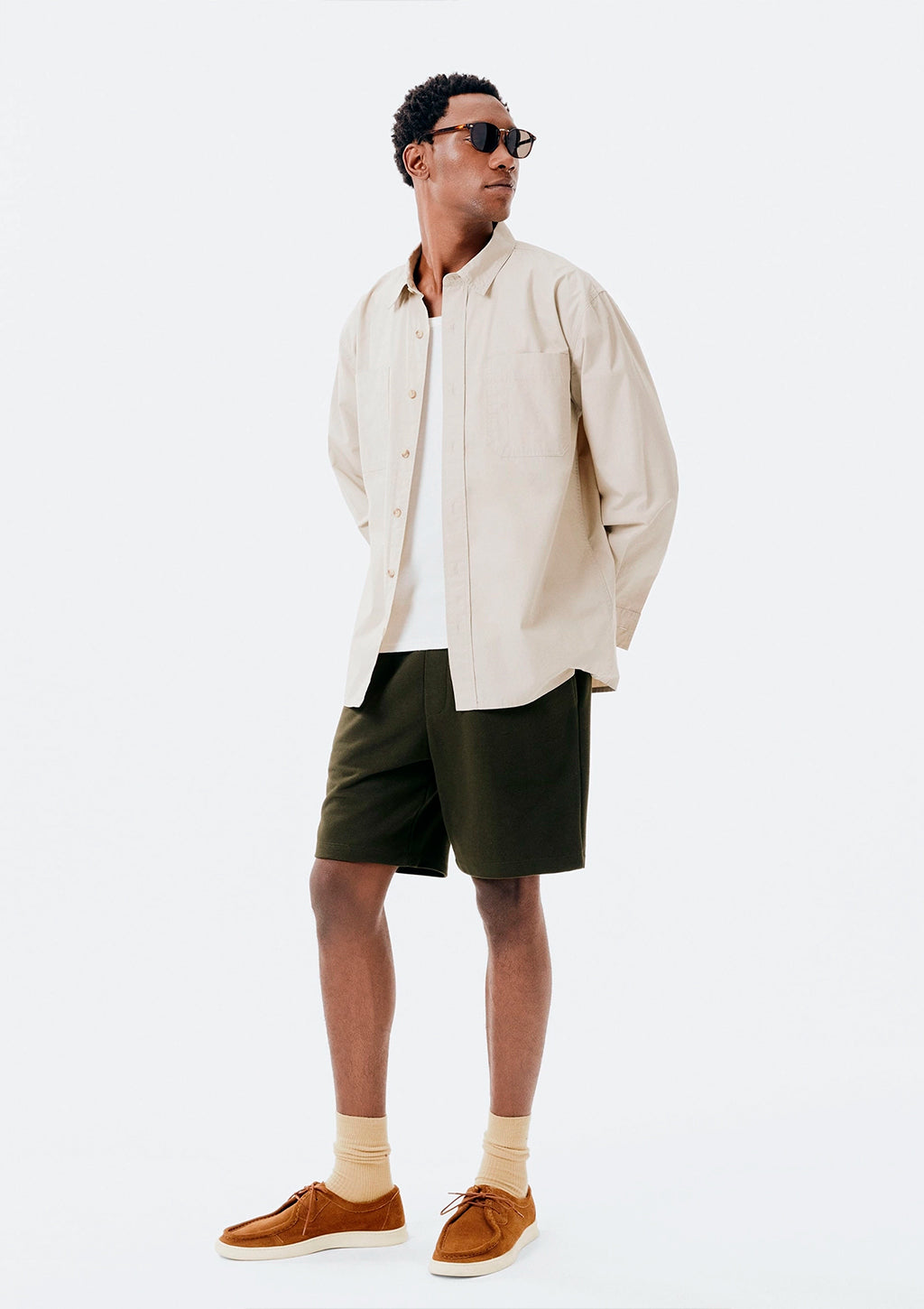 Camisa Manga Longa Hering Regular Com Bolso Frontal - Bege Escuro