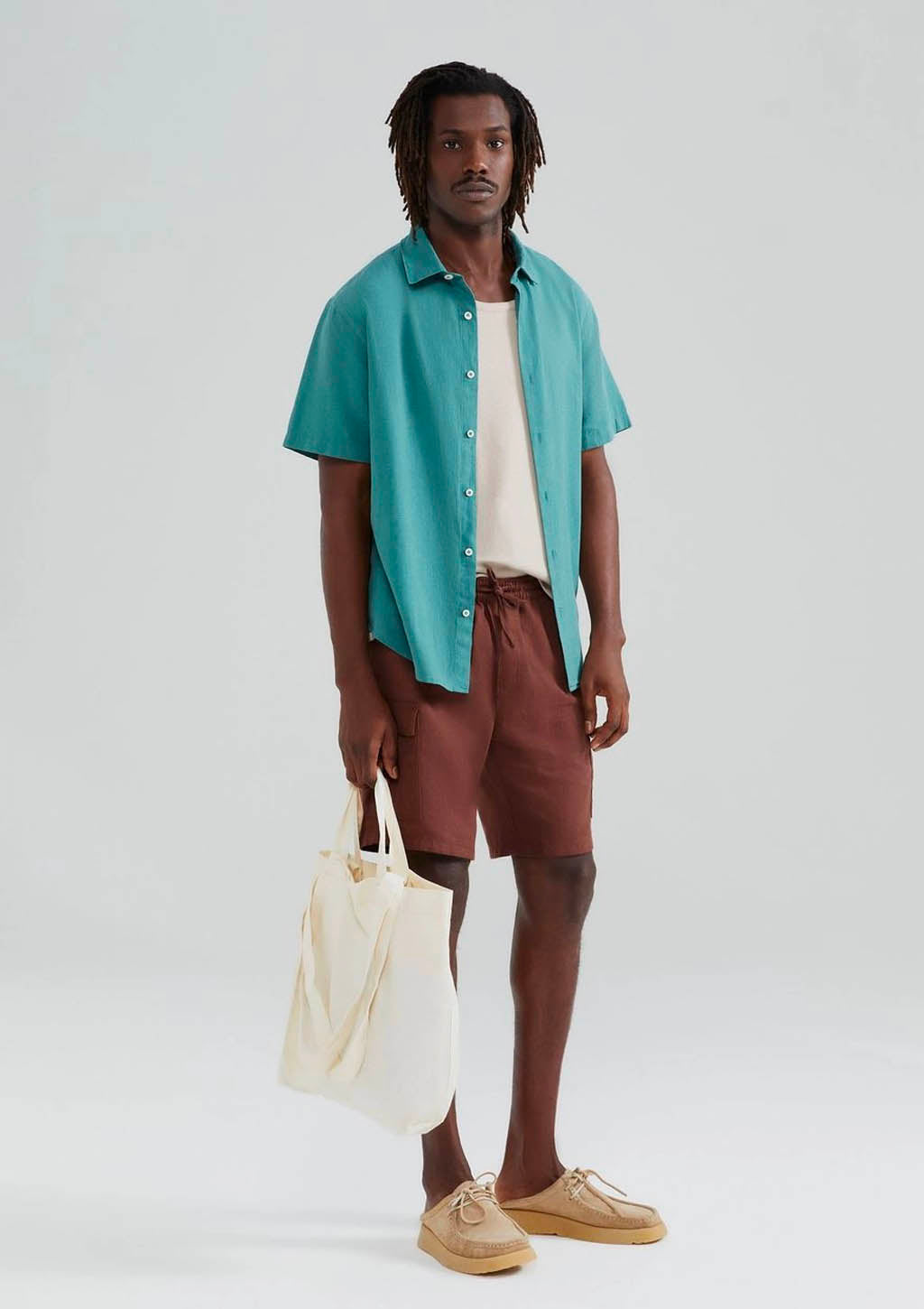 Camisa Manga Curta Slim Masculina Com Linho Hering - Verde