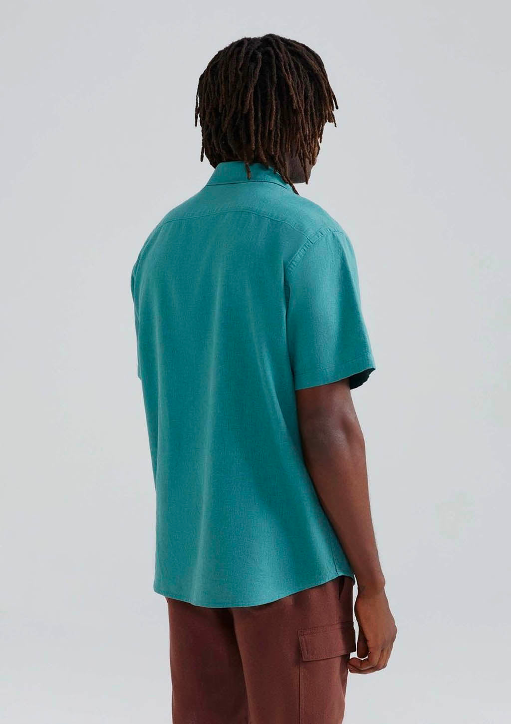 Camisa Manga Curta Slim Masculina Com Linho Hering - Verde