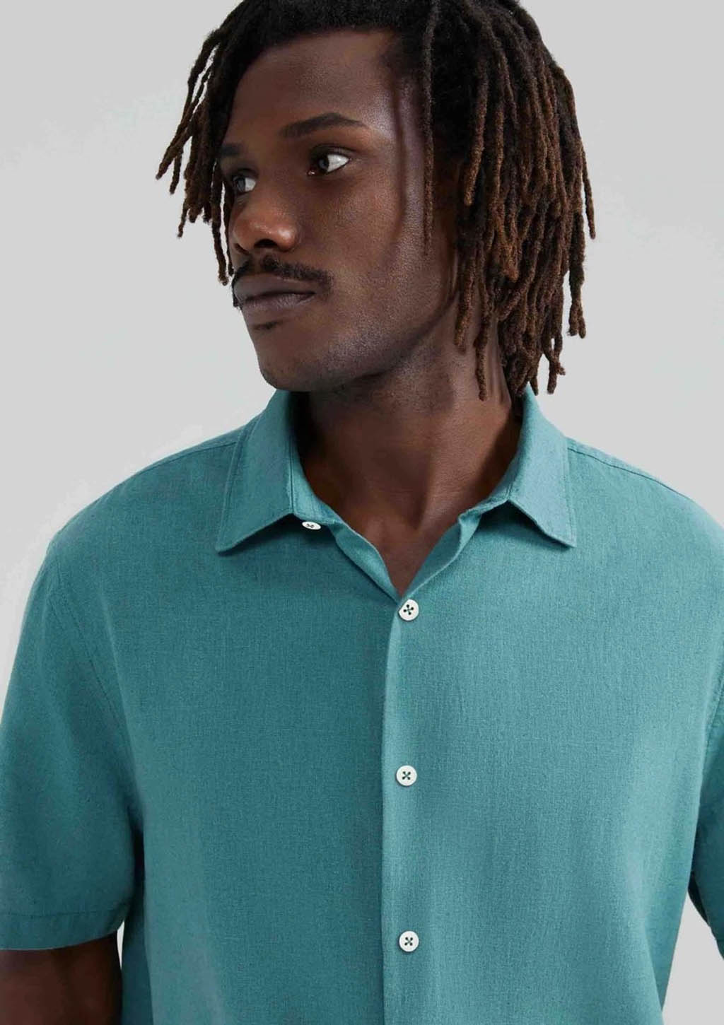 Camisa Manga Curta Slim Masculina Com Linho Hering - Verde