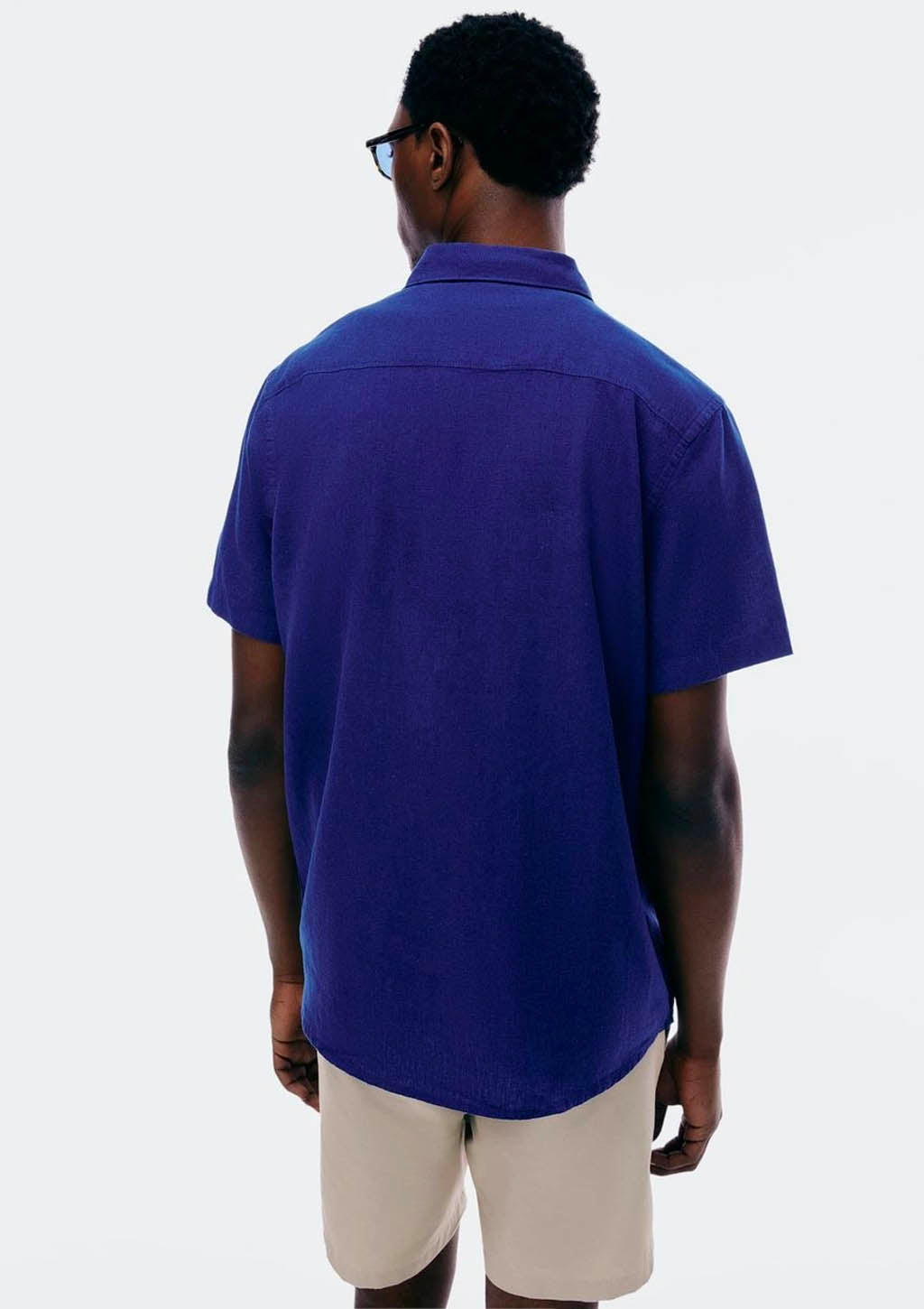 Camisa Manga Curta Slim Masculina Com Linho Hering - Azul