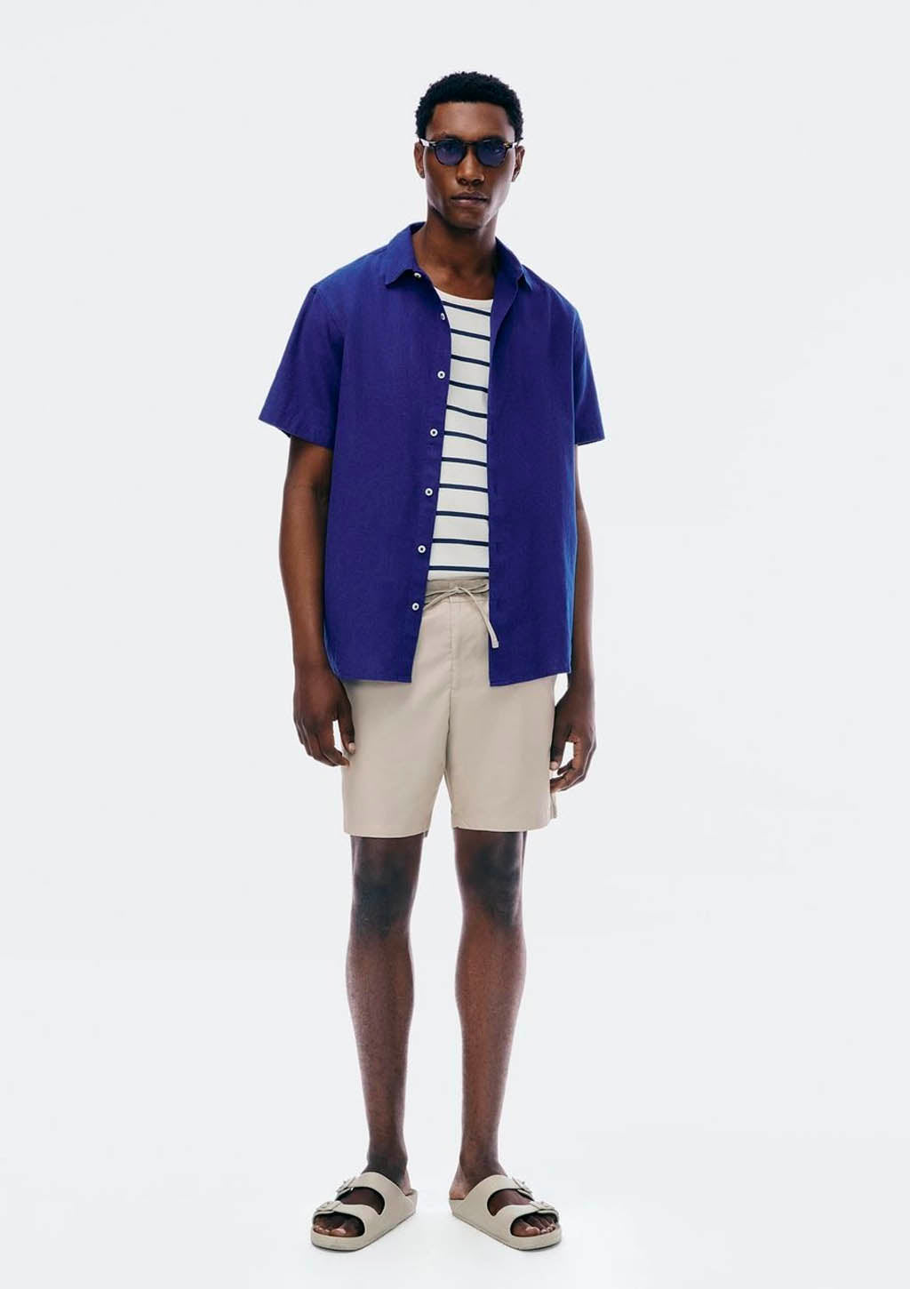 Camisa Manga Curta Slim Masculina Com Linho Hering - Azul