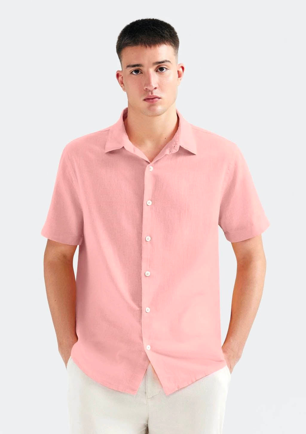 Camisa Manga Curta Masculina Slim Com Linho Hering - Rosa