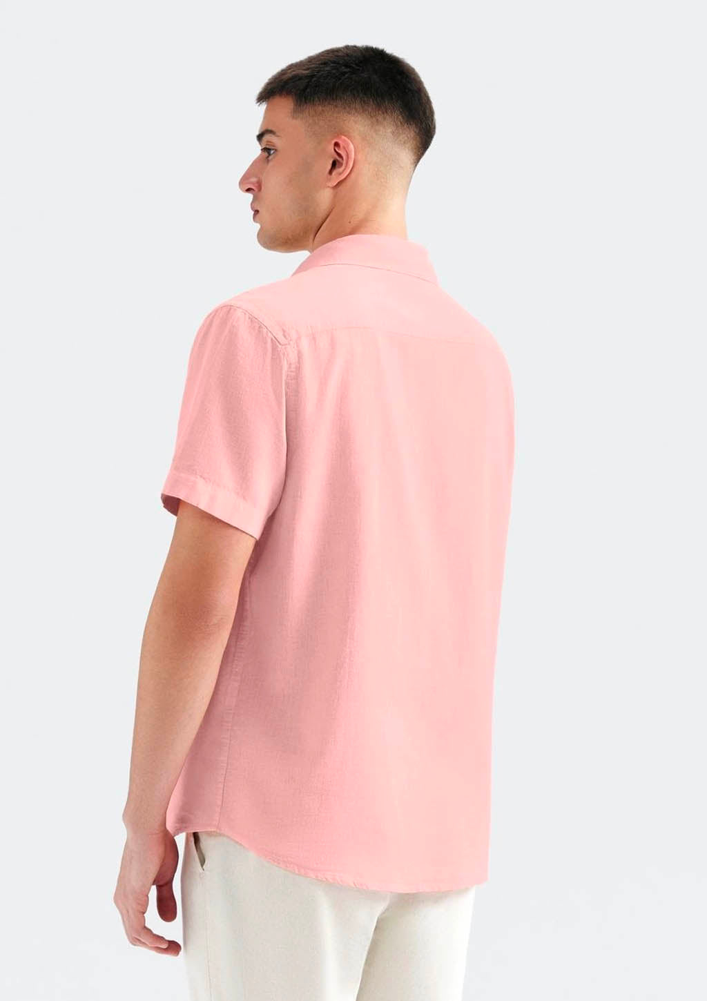 Camisa Manga Curta Masculina Slim Com Linho Hering - Rosa