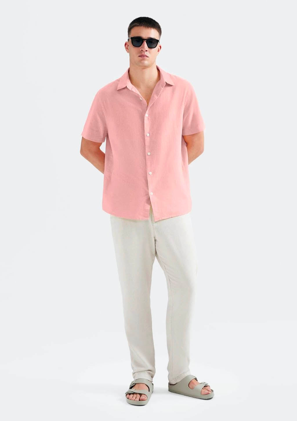 Camisa Manga Curta Masculina Slim Com Linho Hering - Rosa