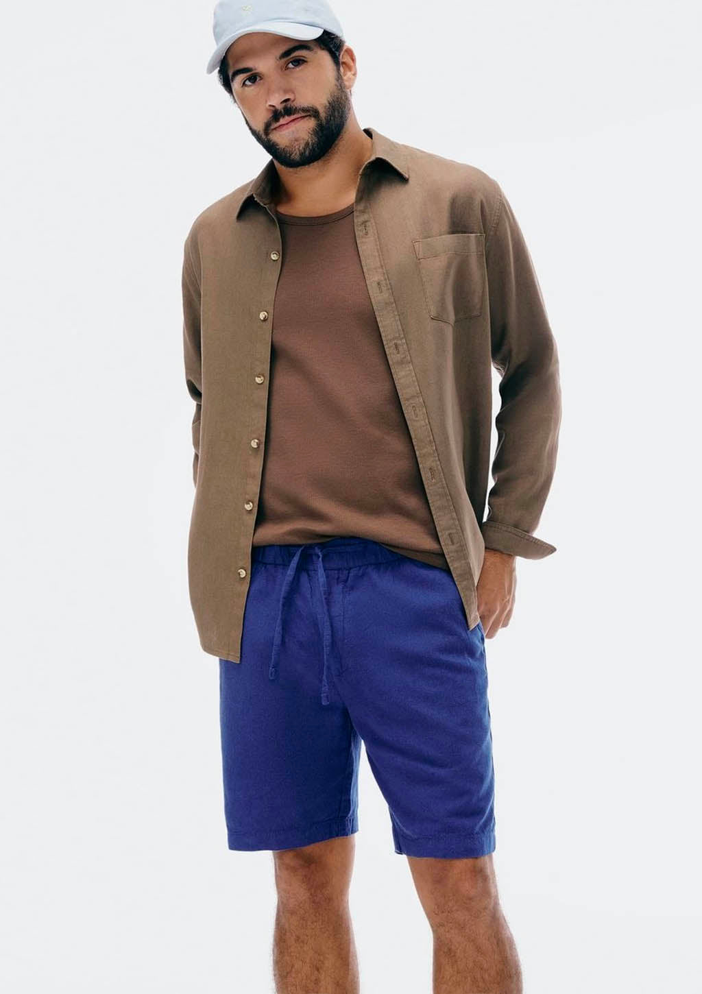 Bermuda Masculina Reta Com Linho Hering - Azul