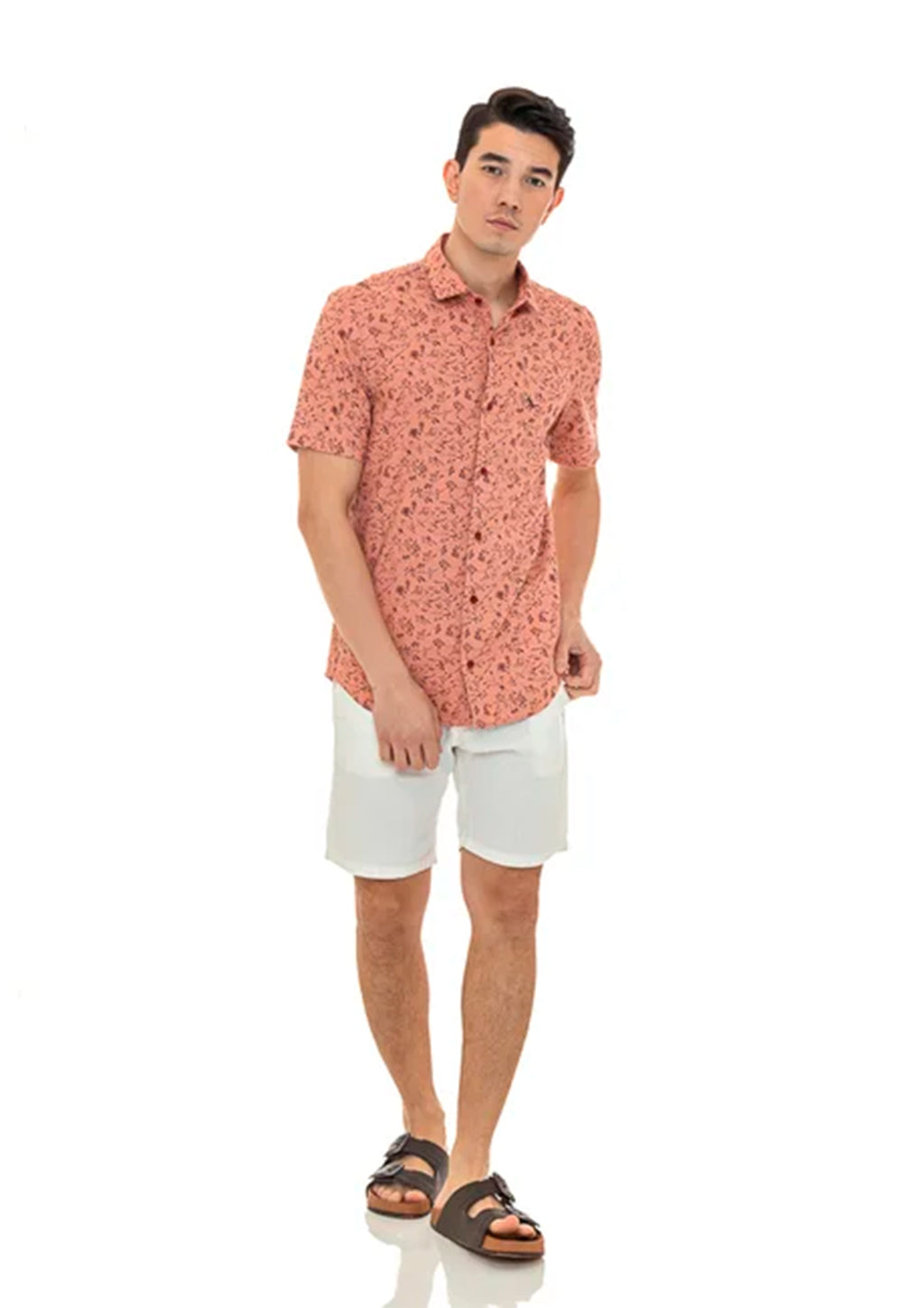Camisa Manga Curta Yacht Master Slim Fit Estampada Masculina - Rosa Queimado