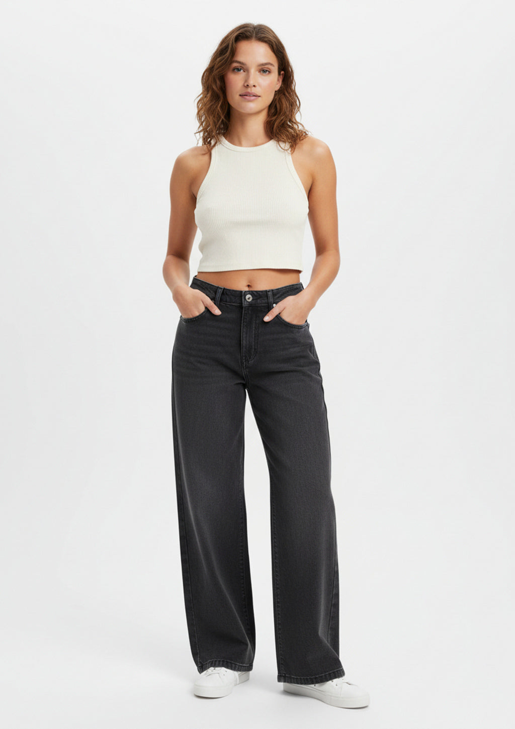 Calça Jeans Wide Leg Shop 5 Denim Estonada Feminina