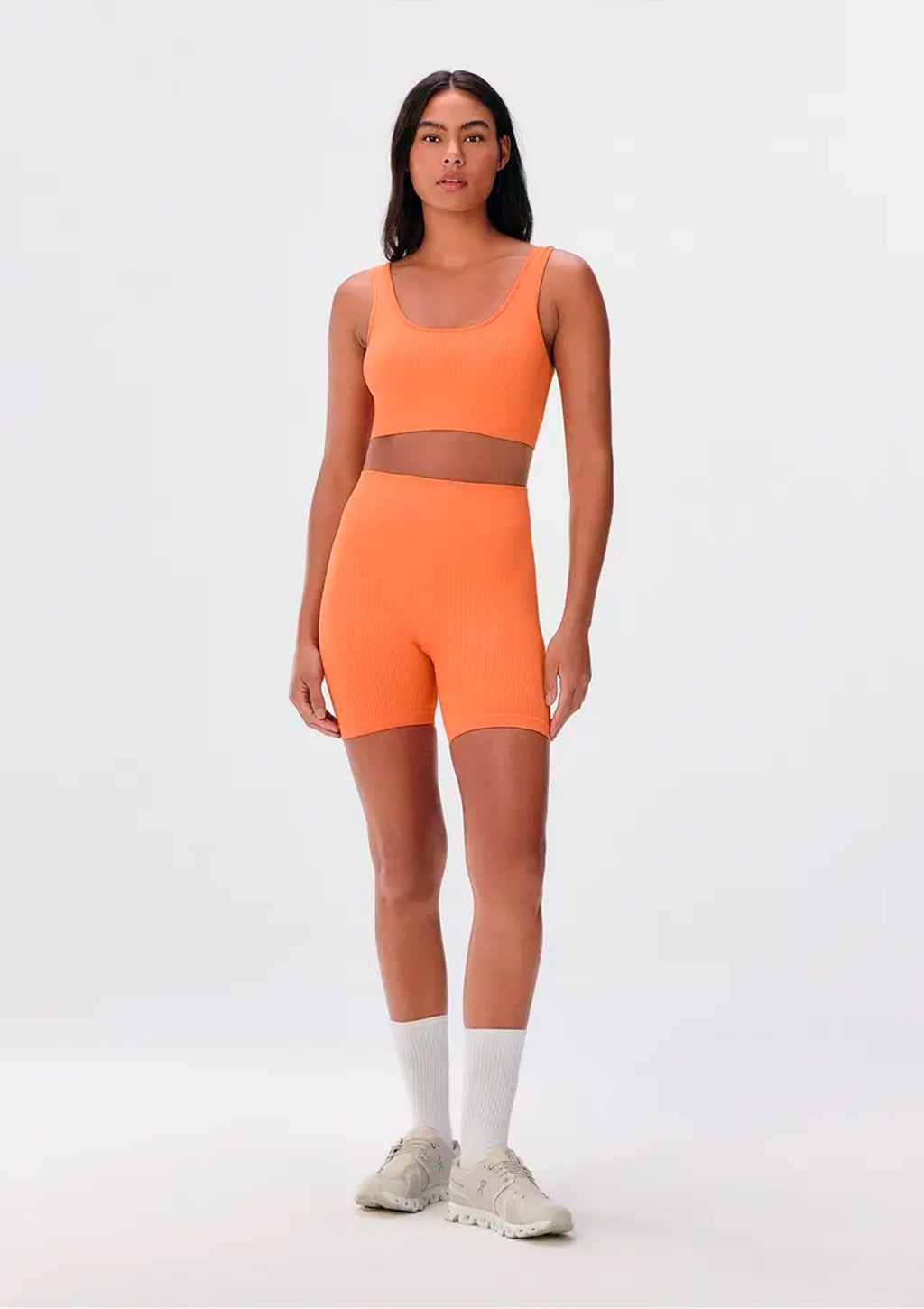 Top Esportivo Sem Costura Hering Canelado Feminino - Laranja