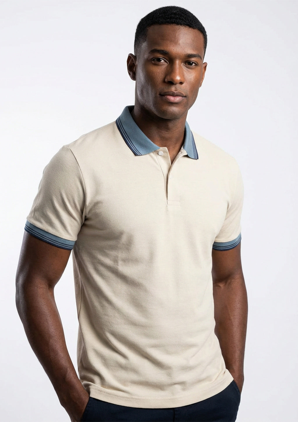Camisa Polo Manga Curta Vokel Listra Tripla Na Gola Masculina
