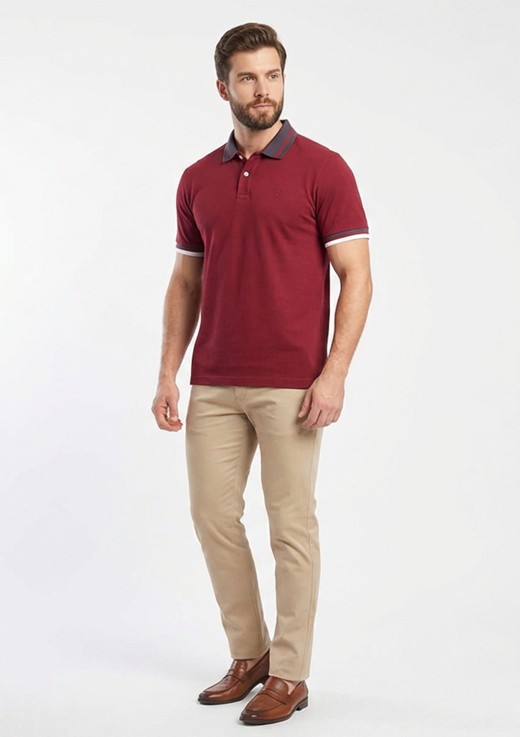 Camisa Polo Manga Curta Vokel Listra Na Gola Bicolor Masculina
