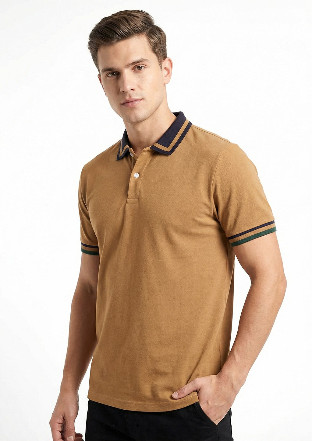Camisa Polo Manga Curta Vokel Listra Na Gola Bicolor Masculina