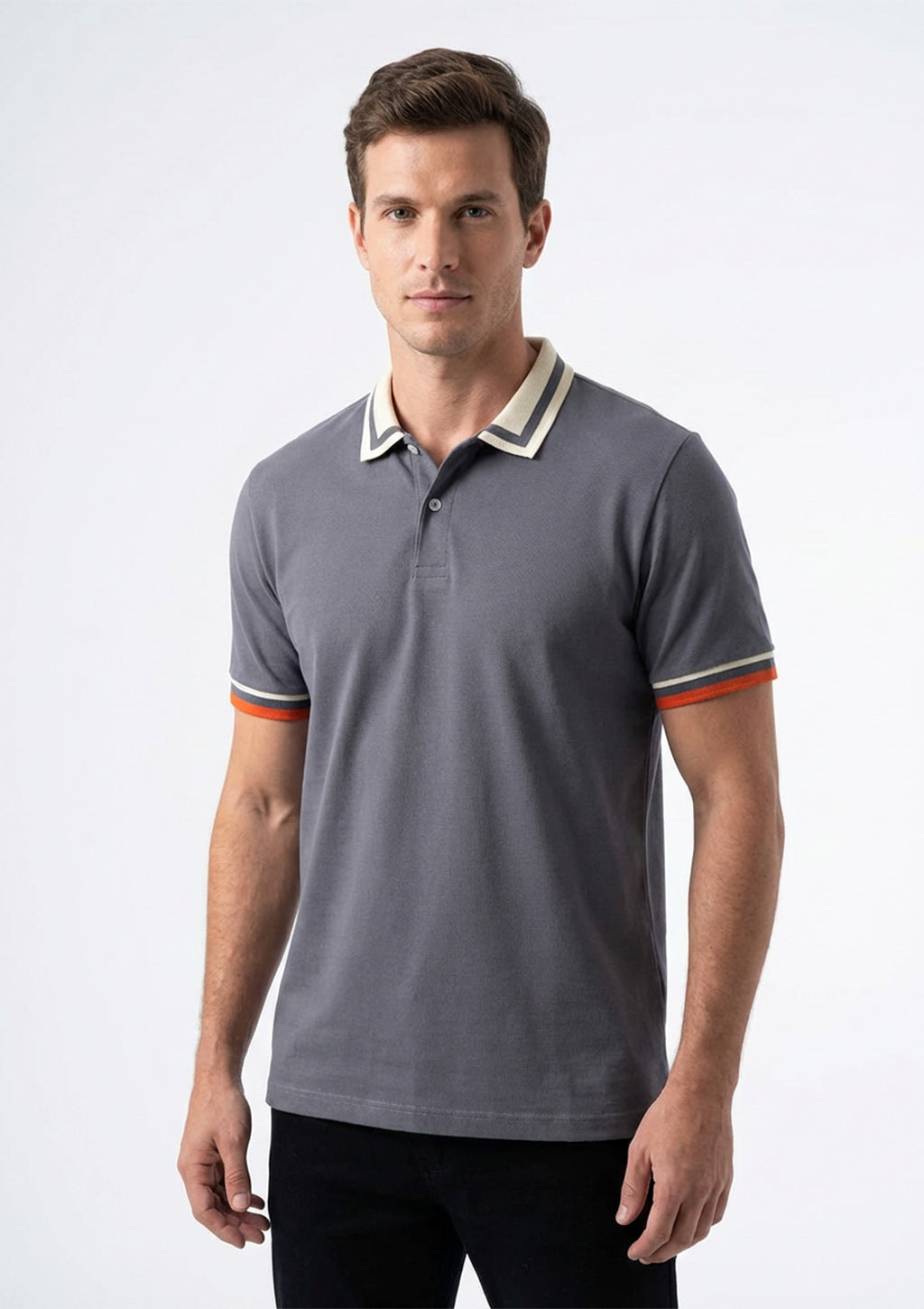 Camisa Polo Manga Curta Vokel Listra Na Gola Bicolor Masculina