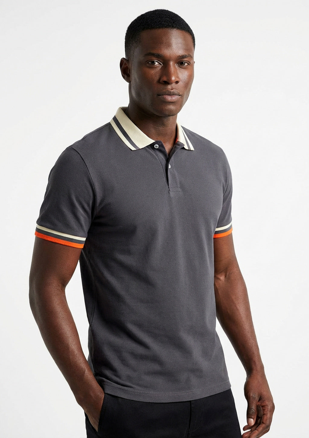 Camisa Polo Manga Curta Vokel Listra Na Gola Bicolor Masculina