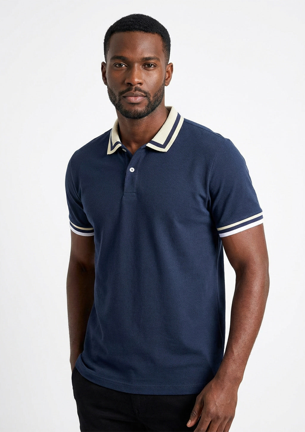 Camisa Polo Manga Curta Vokel Listra Na Gola Bicolor Masculina