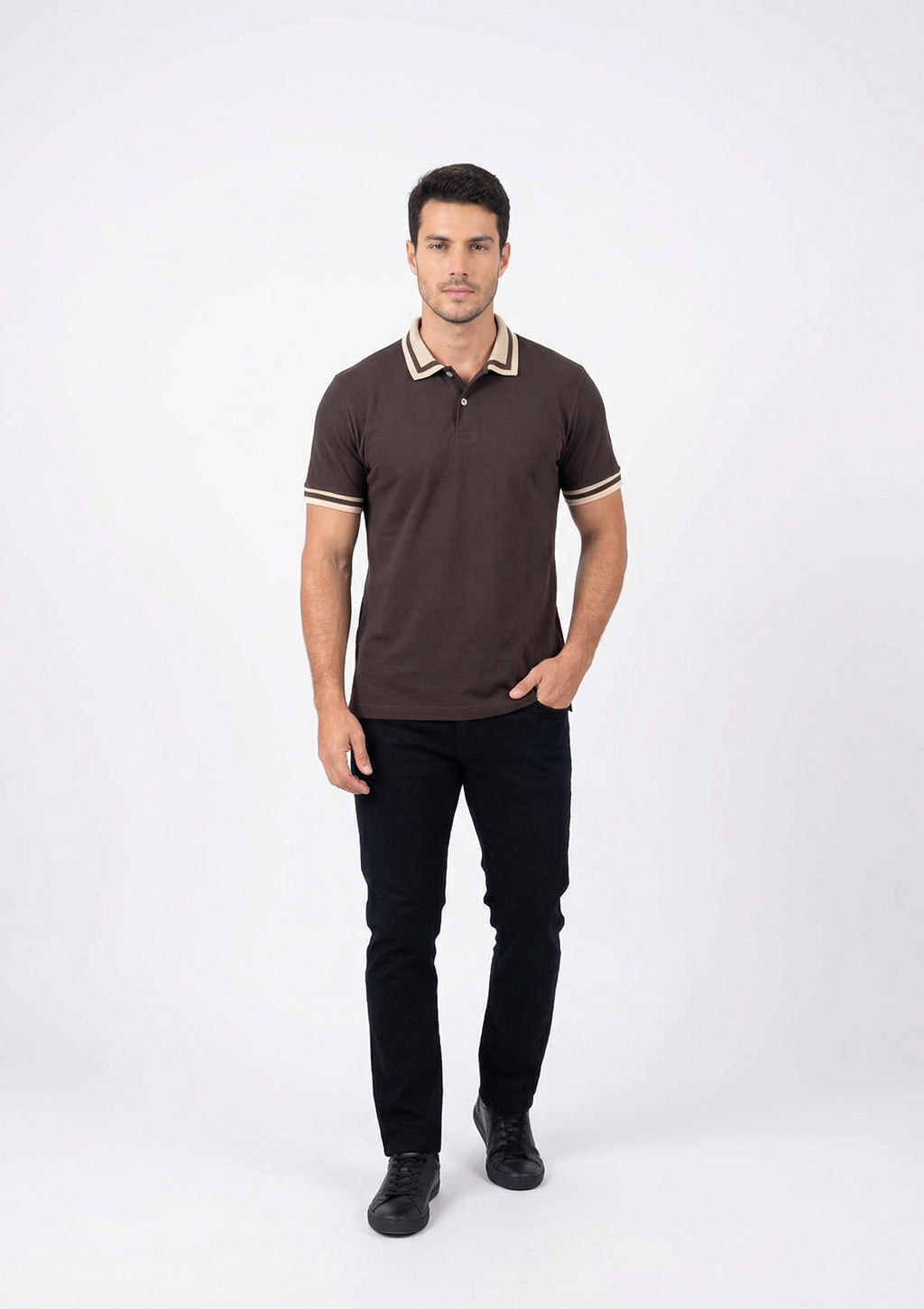 Camisa Polo Manga Curta Vokel Listra Na Gola Bicolor Masculina