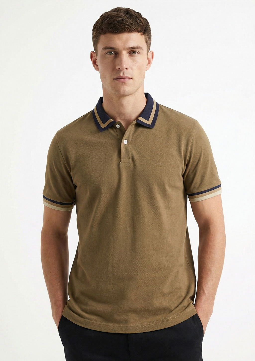 Camisa Polo Manga Curta Vokel Listra Na Gola Bicolor Masculina
