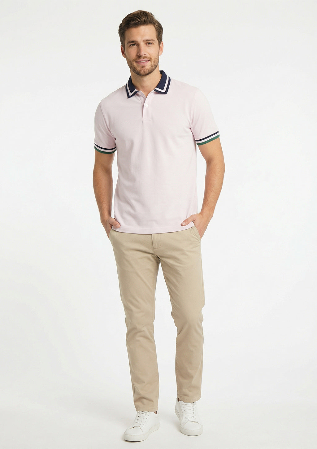 Camisa Polo Manga Curta Vokel Listra Na Gola Bicolor Masculina