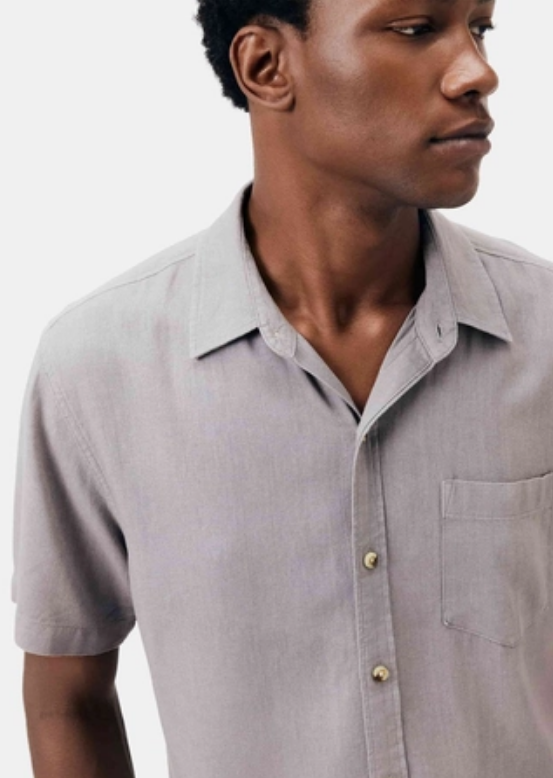 Camisa Hering Manga Curta Em Linho Masculina - Cinza