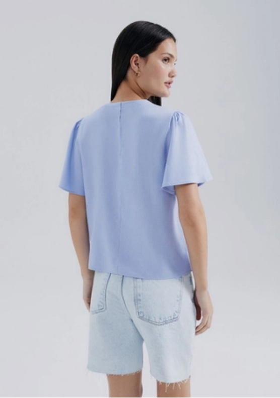 Blusa Hering Manga Godê Com Linho Feminina - Azul