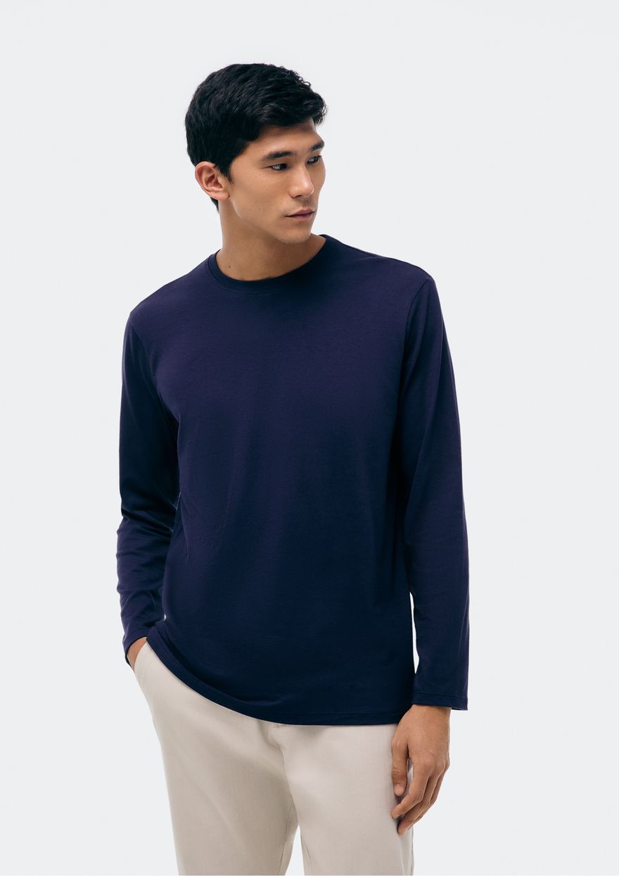 Camiseta Hering Básica Masculina Manga Longa World - Azul