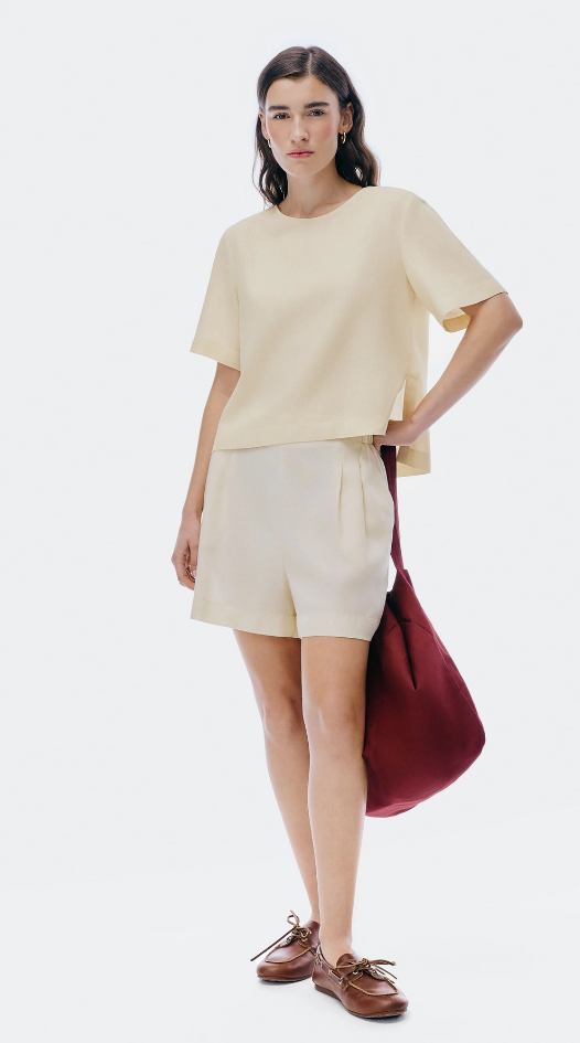 Blusa Feminina Hering Manga Curta Com Linho - Creme