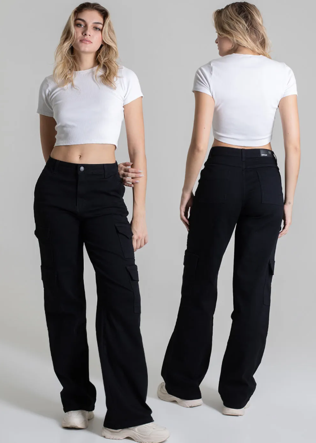 Calça Sarja Sawary Wide Leg- Black