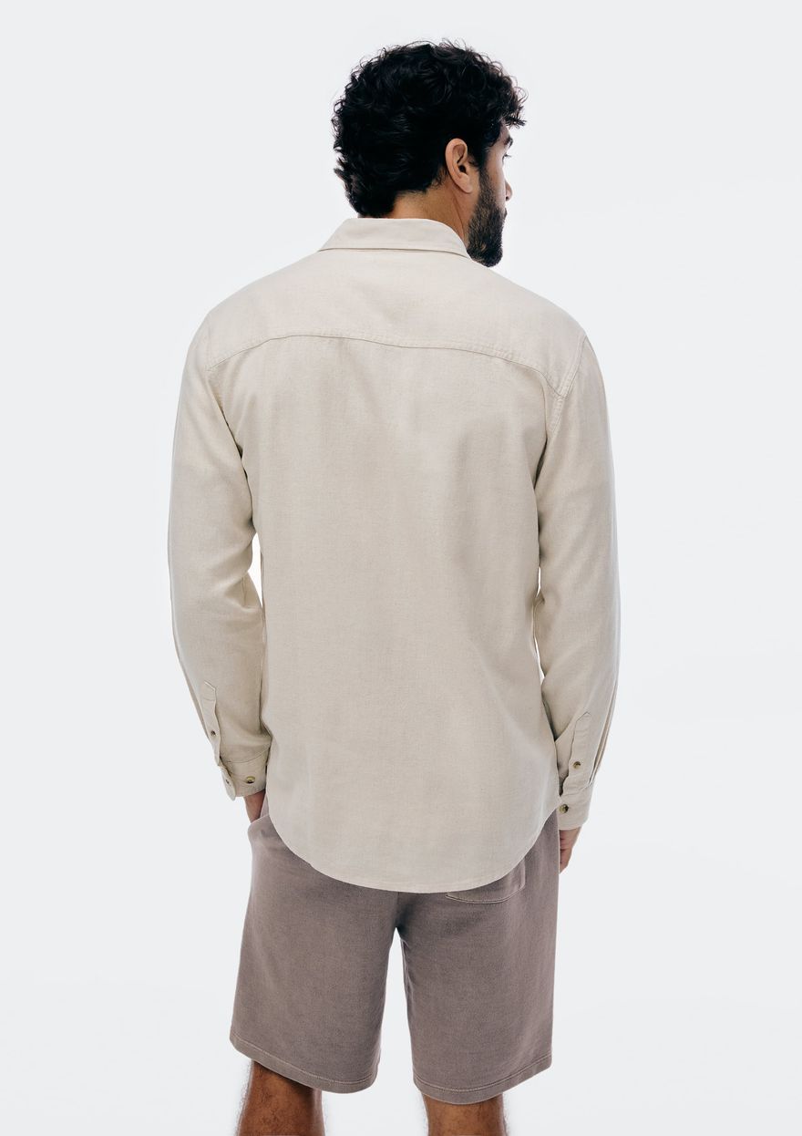 Camisa Hering Manga Longa Em Linho Masculina - Bege