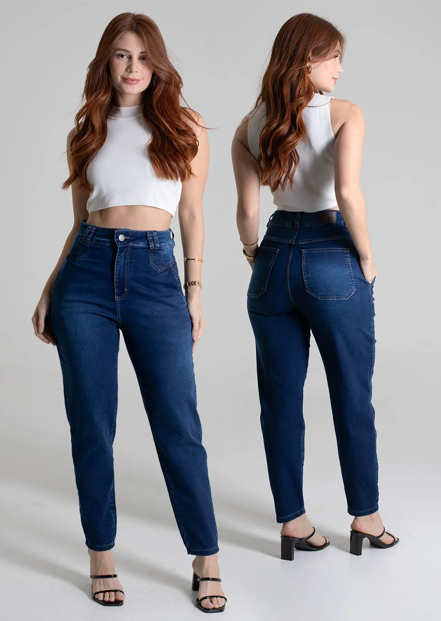 Calça Jeans Sawary Mom Feminina - Azul