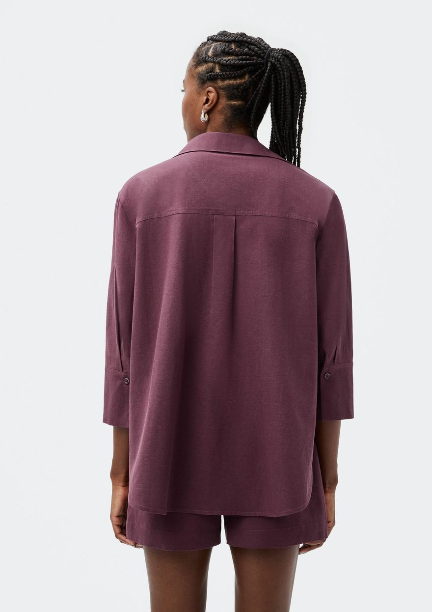 Camisa Feminina Hering Manga 7/8 Com linho - Roxo