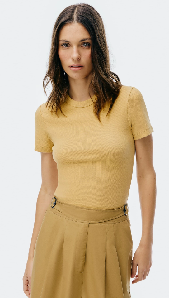 Blusa Feminina Hering Manga Curta Slim Em Ribana - Amarelo