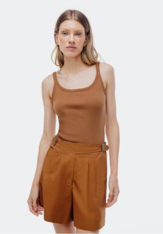 Blusa Regata Hering Decote U Em Ribana Feminina - Marrom