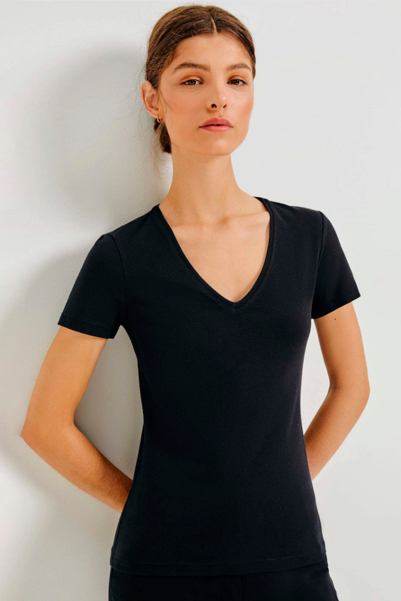 Blusa Básica Hering Decote V Feminina - Preta