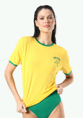 Camiseta Manga Curta Amarela Bordada Copa do Mundo Brasil Feminina Slywear