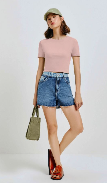 Blusa Cropped Hering Feminina - Rosa