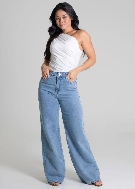 Calça Jeans Sawary Wide Leg Feminina- Azul